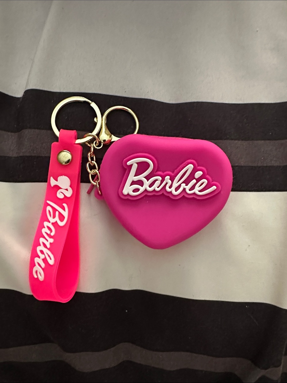 Barbie Hot Pink Heart Keychain with Pink Wrist Strap